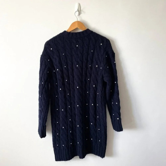 Zara Rhinestone Embellished Fuzzy Knit Sweater Dress Navy Blue Size Small - Picture 5 of 7